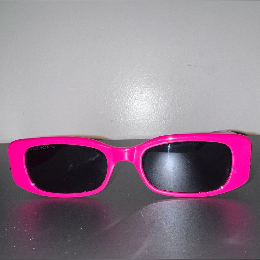 Balenciaga Neon Pink Rectangular Sunglasses